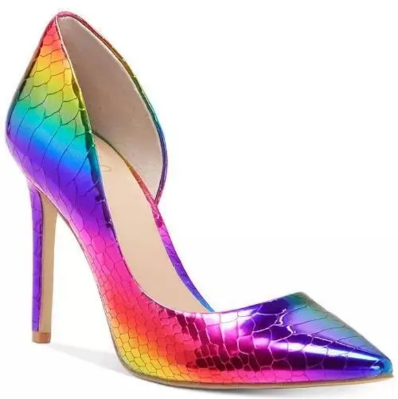 SOLD!!! Women's INC International Concepts Rainbow Metallic Python Print Heels - Picture 1 of 6